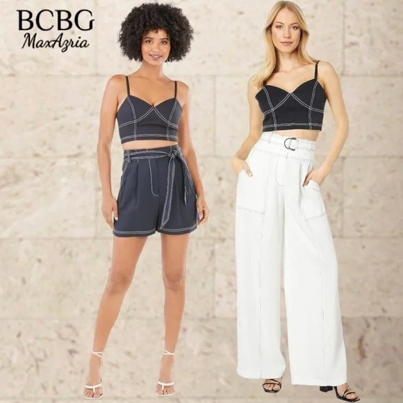 BCBGMAXAZRIA Topstitch Bustier-Style Full Zip Back Crop Top/Dk. Navy/LG NWT